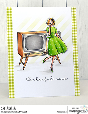 www.stampingbella.com: rubber stamp used: EDGAR AND MOLLY VINTAGE TV SET card by Michele Boyer