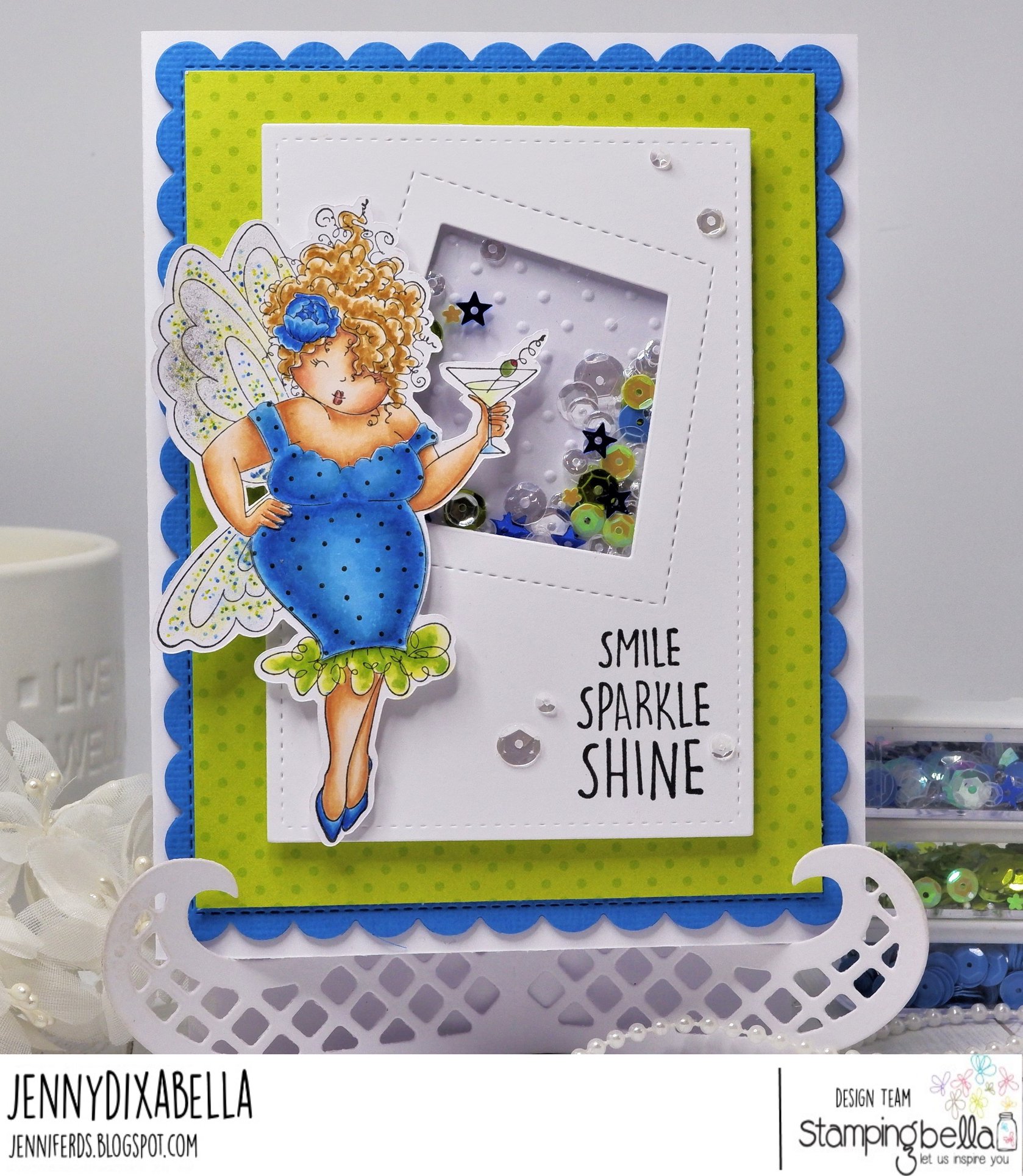 www.stampingbella.com: rubber stamp used: EDNA NEEDS A MARTINI card by Jenny Dix