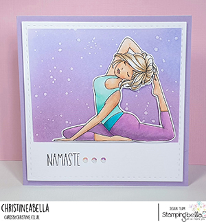 www.stampingbella.com: rubber stamp used: MOCHI YOGA GIRL. Card by Christine Levison