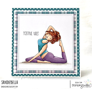 www.stampingbella.com: rubber stamp used: MOCHI YOGA GIRL. Card by Sandie Dunne