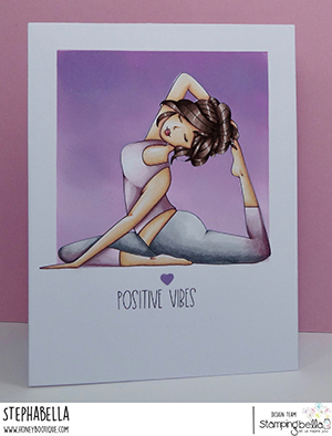 www.stampingbella.com: rubber stamp used: MOCHI YOGA GIRL. Card by Stephanie Hill