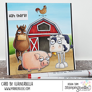 www.stampingbella.com: rubber stamp used: ODDBALL FARM ANIMALS set and card by Elaine Hughes