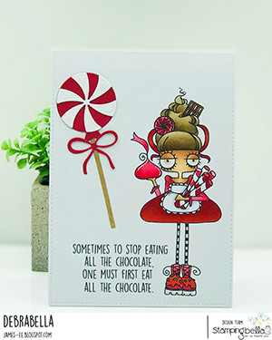 www.stampingbella.com: rubber stamp used: ODDBALL with a SWEET TOOTH. card by Debra James