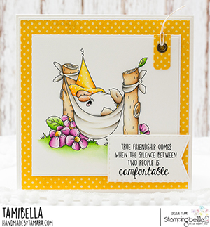 www.stampingbella.com: rubber stamp used: the gnome in the HAMMOCK card by Tamara Potocnik