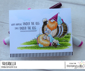 www.stampingbella.com: rubber stamp used: two gnomes and a keg card by faye wynn jones