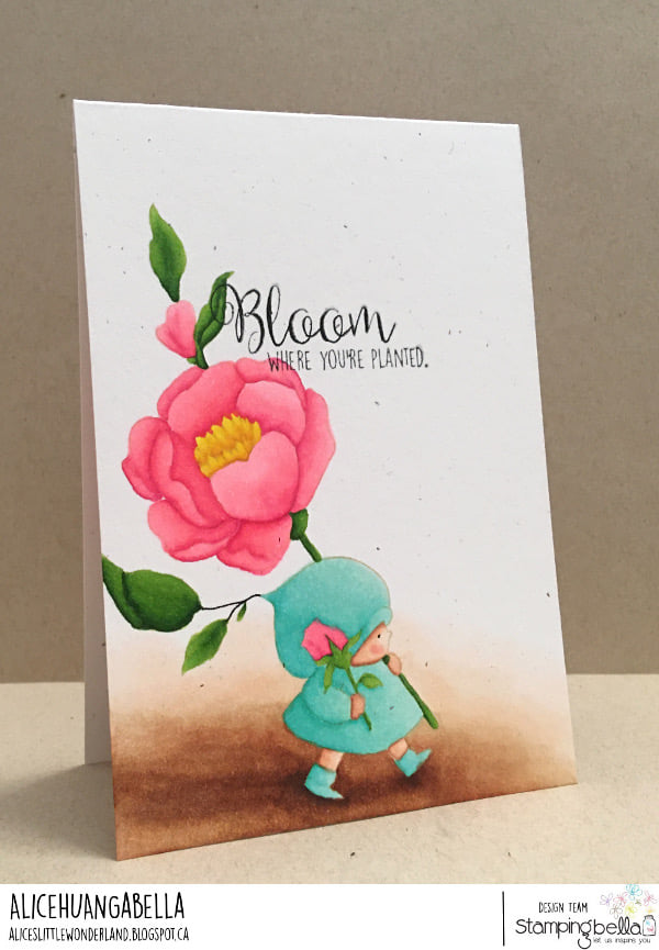 www.stampingbella.com: rubber stamp used BUNDLE GIRL with a ROSE card by ALICE HUANG