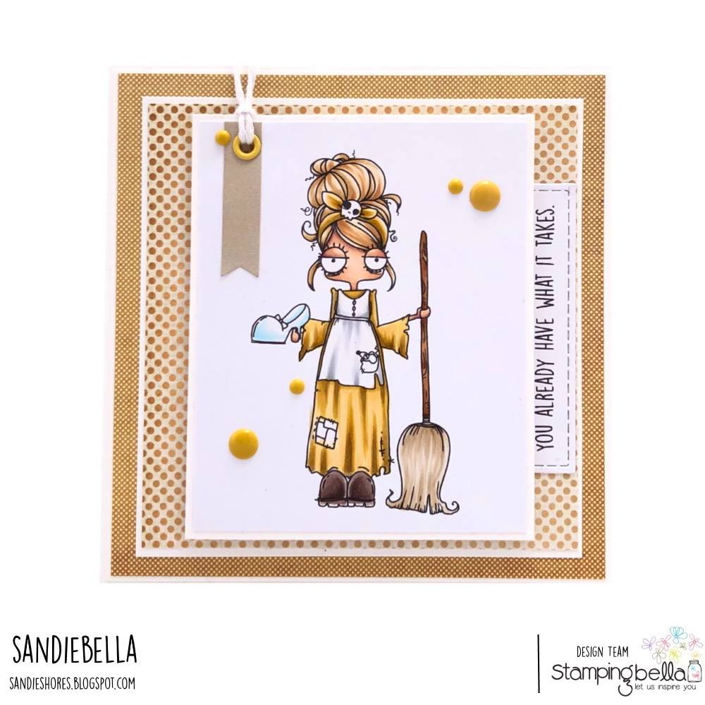 www.stampingbella.com: rubber stamp used : ODDBALL CINDERELLA. card by SANDIE DUNNE