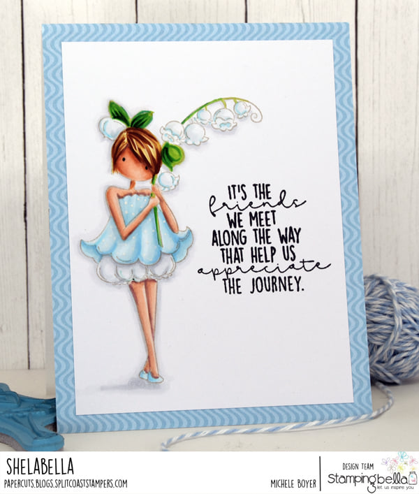 www.stampingbella.com: rubber stamp used - TINY TOWNIE GARDEN GIRL LILY OF THE VALLEY.  card by michele boyer