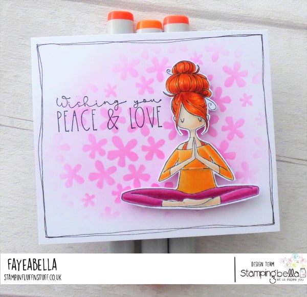 www.stampingbella.com: rubber stamp used: CURVY GIRL NAMASTE card by Faye Wynn Jones