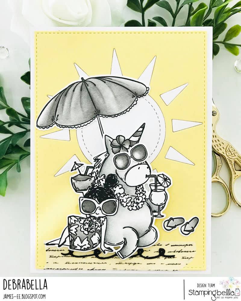 www.stampingbella.com: rubber stamp used ROSIE AND BERNIE IN HAWAII, card by Debra James