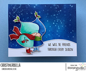 www.stampingbella.com. Rubber stamp used: BUNDLE GIRL WINTER FRIENDS. Card by Christine Levison