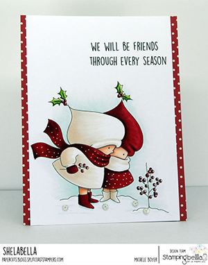 www.stampingbella.com. Rubber stamp used: BUNDLE GIRL WINTER FRIENDS. Card by Michele Boyer