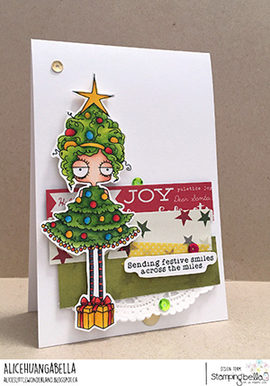 www.stampingbella.com: rubber stamp used: CHRISTMAS TREE ODDBALL card by Alice Huang