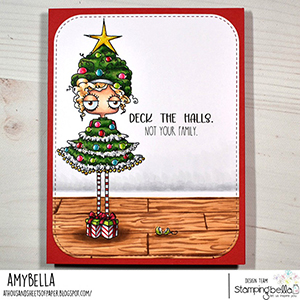 www.stampingbella.com: rubber stamp used: CHRISTMAS TREE ODDBALL card by Amy Young