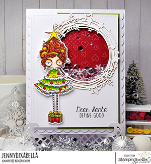 www.stampingbella.com: rubber stamp used: CHRISTMAS TREE ODDBALL card by Jenny Dix