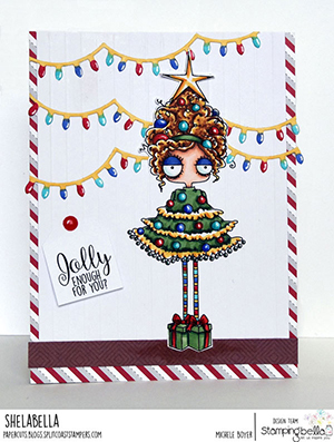 www.stampingbella.com: rubber stamp used: CHRISTMAS TREE ODDBALL card by Michele Boyer