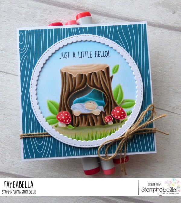 www.stampingbella.com: rubber stamp used GNOME IN A TREES card by FAYE WYNN JONES