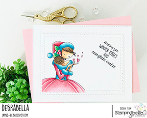 www.stampingbella.com: rubber stamp used UPTOWN GIRL KATRINA's CHRISTMAS KISSES card by Debra James