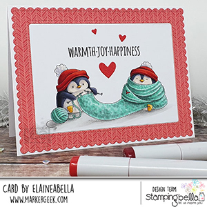 www.stampingbella.com: rubber stamp used Knitting Penguin. Card by Elaine Hughes