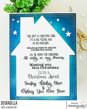 www.stampingbella.com : rubber stamp used long distance festive sentiment set. card by Debra James