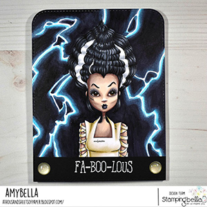 www.stampingbella.com: rubber stamp used MOCHI BRIDE OF FRANKENSTEIN card by Amy Young