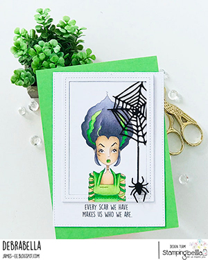 www.stampingbella.com: rubber stamp used MOCHI BRIDE OF FRANKENSTEIN card by Debra James