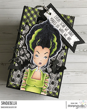 www.stampingbella.com: rubber stamp used MOCHI BRIDE OF FRANKENSTEIN card by Sandie Dunne