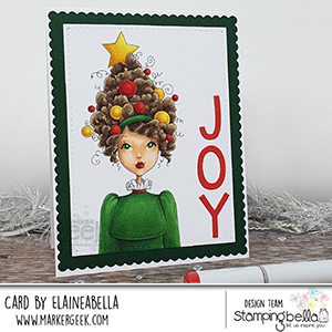 www.stampingbella.com: rubber stamp used: MOCHI CHRISTMAS GIRL card by Elaine Hughes