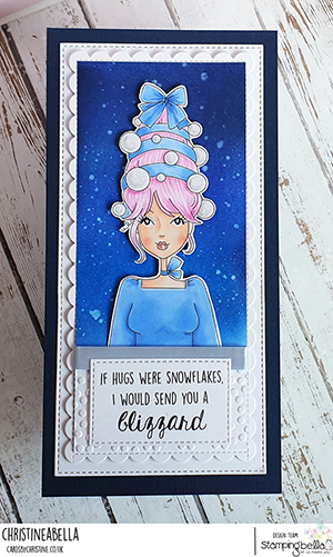 www.stampingbella.com: rubber stamp used MOCHI ORNAMENT GIRL card by Christine Levison