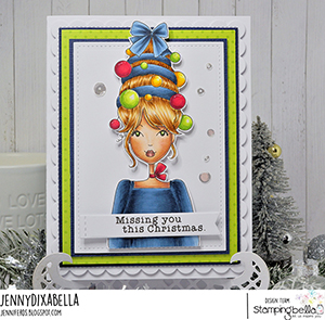 www.stampingbella.com: rubber stamp used MOCHI ORNAMENT GIRL card by Jenny Dix