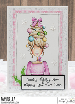 www.stampingbella.com: rubber stamp used MOCHI ORNAMENT GIRL card by Tamara Potocnik