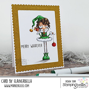 www.stampingbella.com: rubber stamp used: GIRL ELF card by Elaine Hughes