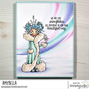 www.stampingbella.com: rubber stamp used: ODDBALL SNOW QUEEN card by AMY YOUNG