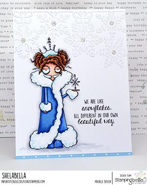 www.stampingbella.com: rubber stamp used: ODDBALL SNOW QUEEN card by Michele Boyer