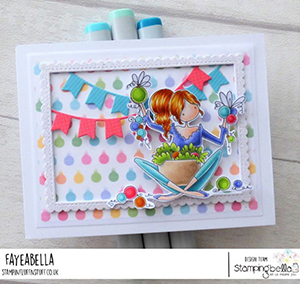 www.stampingbella.com. Rubber stamp used: BUNDLE GIRLS OPHELIA and ODELIA card by Faye Wynn Jones