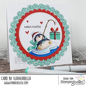 www.stampingbella.com: rubber stamp used PENGUINS BIG CATCH. Card by Elaine Hughes