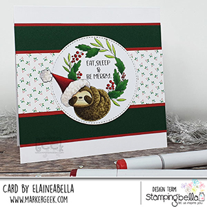 www.stampingbella.com. Rubber stamp used: Sloth on a wreath card by Elaine Hughes