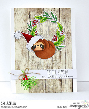 www.stampingbella.com. Rubber stamp used: Sloth on a wreath card by Michele Boyer