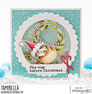 www.stampingbella.com. Rubber stamp used: Sloth on a wreath card by Tami Potocnik