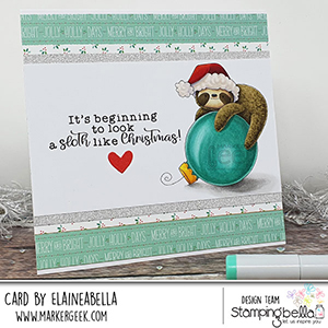 www.stampingbella.com. Rubber stamp used: SLOTH ORNAMENT card by Elaine Hughes