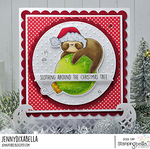 www.stampingbella.com. Rubber stamp used: SLOTH ORNAMENT card by Jenny Dix