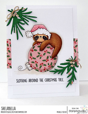 www.stampingbella.com. Rubber stamp used: SLOTH ORNAMENT card by Michele Boyer