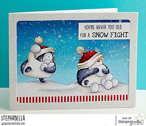 www.stampingbella.com: rubber stamp used SNOWFIGHT PENGUIN. Card by Stephanie Hill