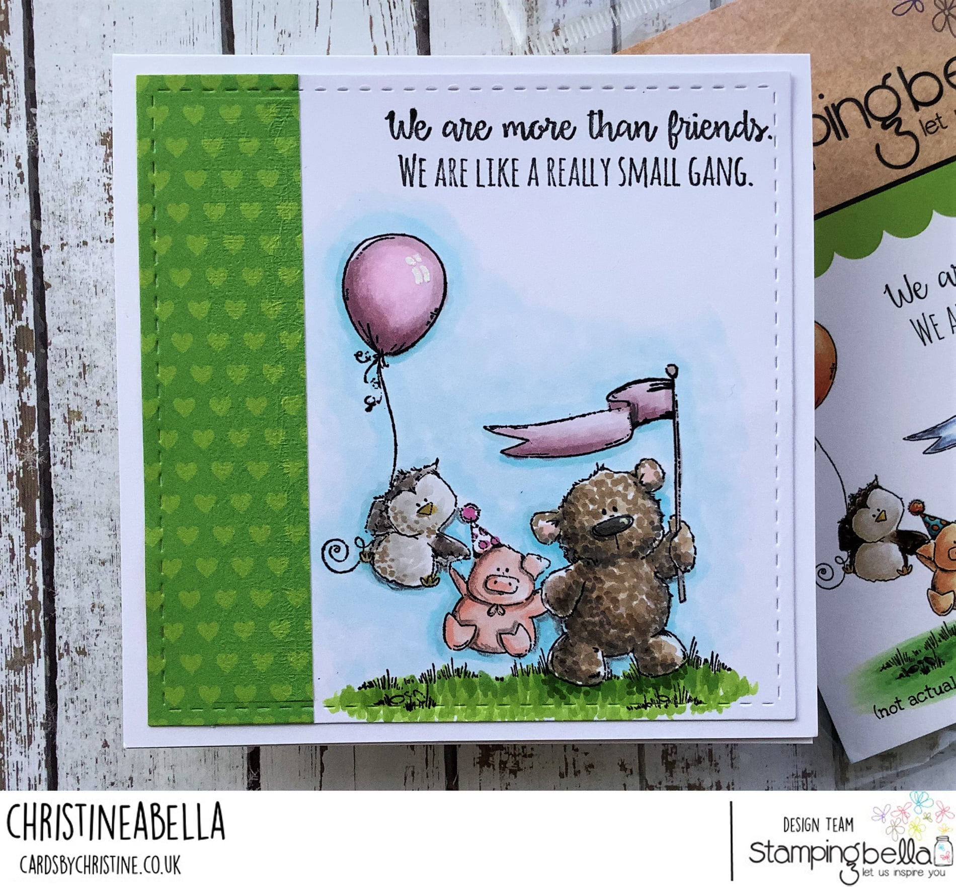 www.stampingbella.com : rubber stamp used- STUFFIE GANG, card by Christine Levison