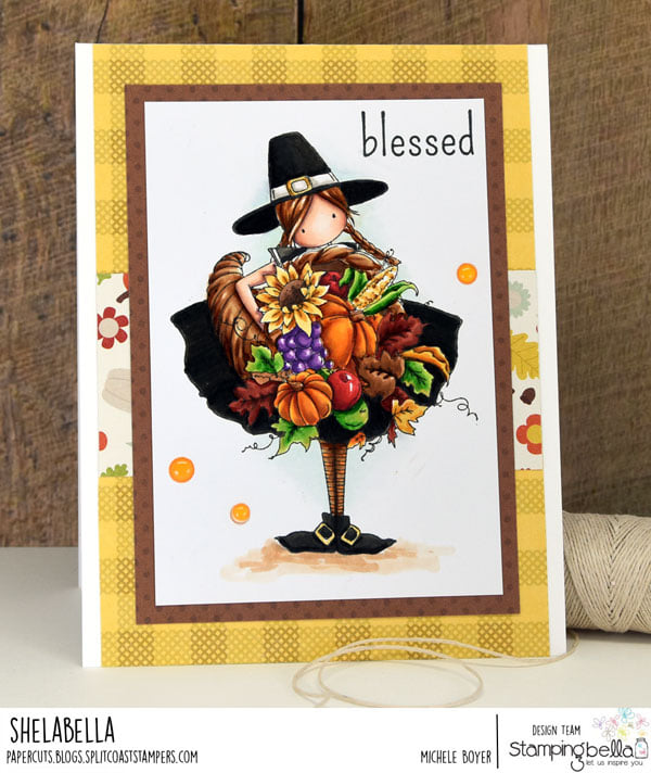 www.stampingbella.com: rubber stamp used  CASEY HAS A CORNUCOPIA card by MICHELE BOYER