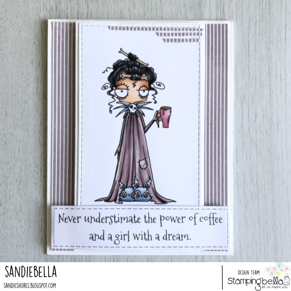 www.stampingbella.com: rubber stamp used ODDBALL WITH A COFFEE, card by Sandie Dunne