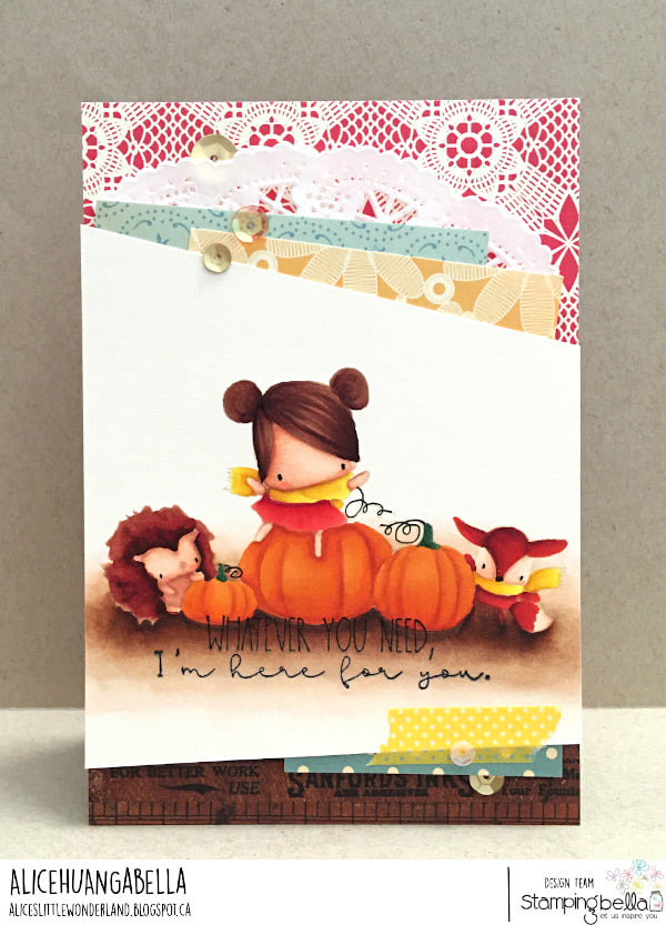 www.stampingbella.com: rubber stamp used: THE LITTLES PUMPKIN FRIENDS.  Card by Alice Huang