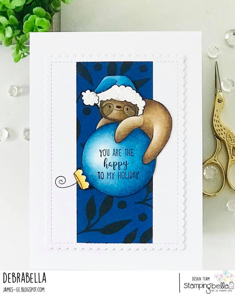 www.stampingbella.com: rubber stamp used: SLOTH ORNAMENT. card by Debra James