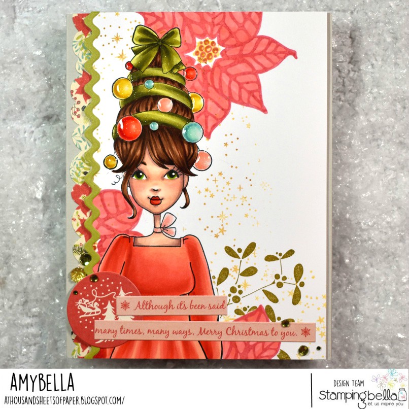 www.stampingbella.com: rubber stamp used MOCHI ORNAMENT GIRL. card by Amy Young