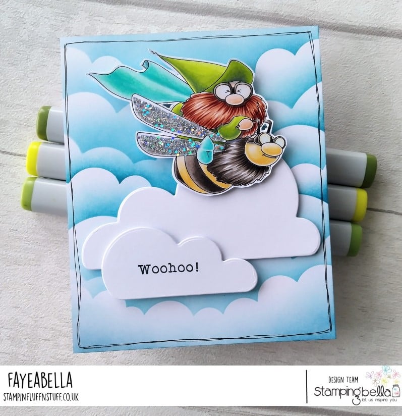 www.stampingbella.com: Rubber stamp used:  FLYING GNOME. CARD By Faye Wynn Jones